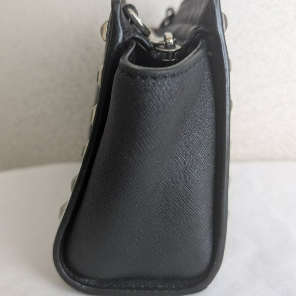 Michael Kors Small Saffiano Leather Studded Bag Black Silver NO CROSSBODY STRAP - Picture 3 of 12
